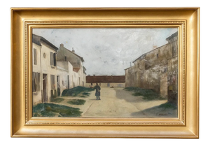 Émile Bugarel, Street Scene, Oil on Canvas, Framed
