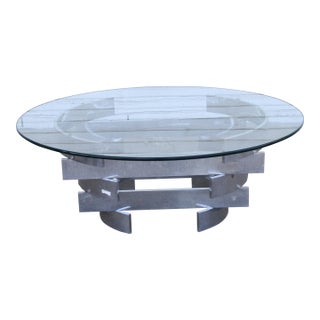 Late 20th Century Paul Mayen Style Aluminum Round Stacked Coffee Table W/ Glass Top For Sale