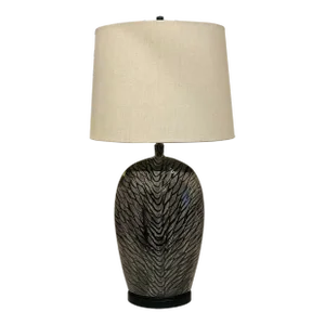 Modern Charcoal and Silver Swirl Glaze Ceramic Table Lamp