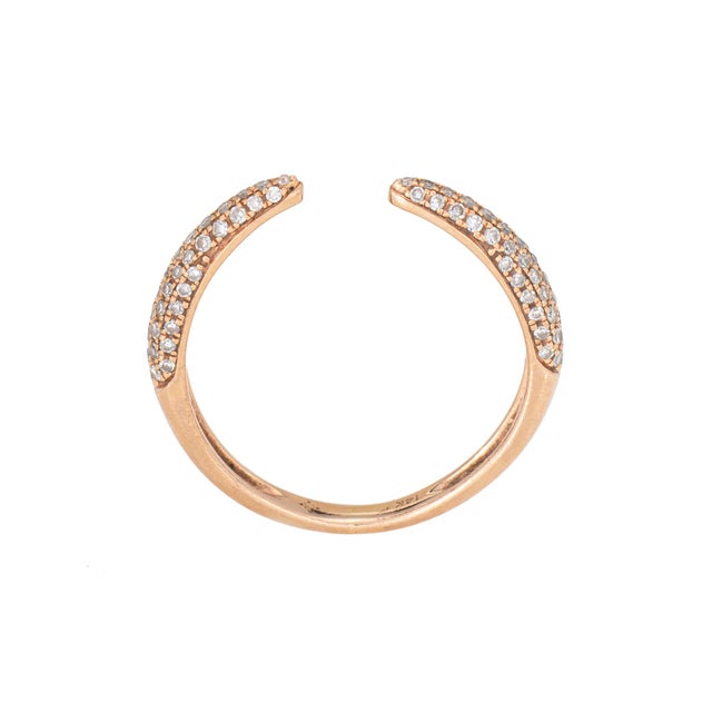 Contemporary Diamond Claw Ring Size 5.75 Open Pave Band 14k Rose Gold Estate Fine Jewelry For Sale - Image 3 of 7