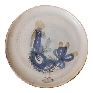 Mid 20th Century French Ceramic Painted Rooster Plate by Gustave Reynaud For Sale