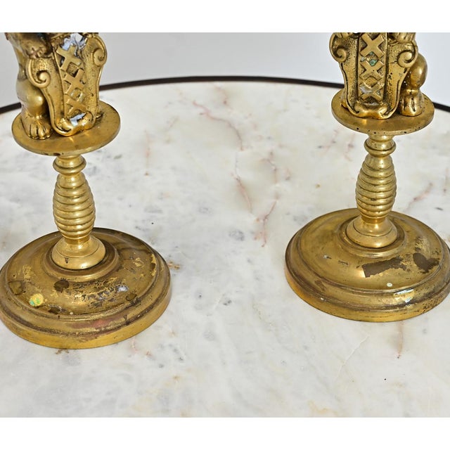 19th Century Pair of Brass Lion Candlesticks from Amsterdam For Sale - Image 4 of 8
