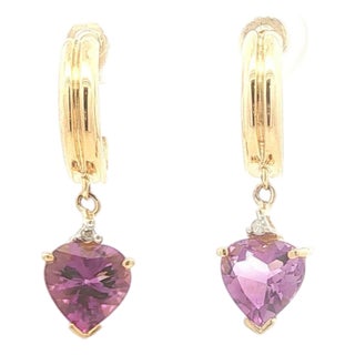 Heart Shaped Amethyst Hoop Drop Earrings, A Pair For Sale