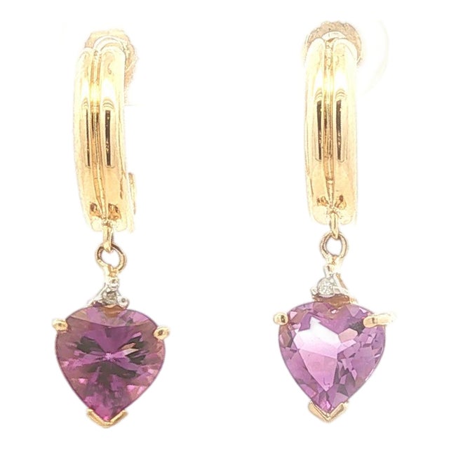 Heart Shaped Amethyst Hoop Drop Earrings, A Pair For Sale