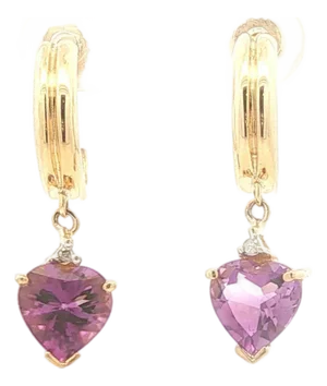 Heart Shaped Amethyst Hoop Drop Earrings, A Pair