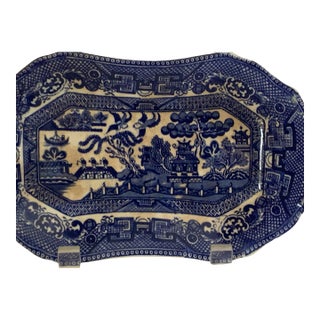 Antique Allertons Blue Willow Transferware Relish Dish Tray 8.5" Made in Staffordshire England C. 1920s For Sale