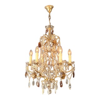 Vintage Venetian Style Crystal Chandelier With Purple and Amber Crystals For Sale