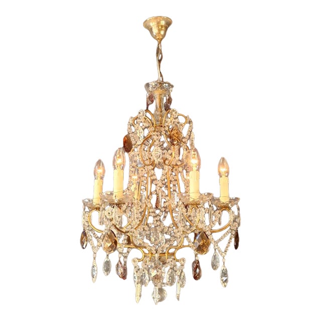 Vintage Venetian Style Crystal Chandelier With Purple and Amber Crystals For Sale