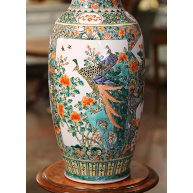 Ceramic Mid-Century Chinese Hand-Painted Famille Verte Porcelain Vase For Sale - Image 7 of 12