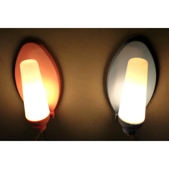 Pink & Blue Wall Lamps, 1950s, Set of 2 For Sale - Image 4 of 18