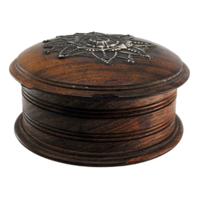 Wooden Jewelry Box with Silver Application on the Flower-Shaped Lid For Sale