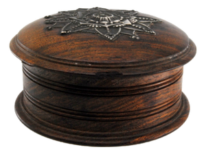 Wooden Jewelry Box with Silver Application on the Flower-Shaped Lid