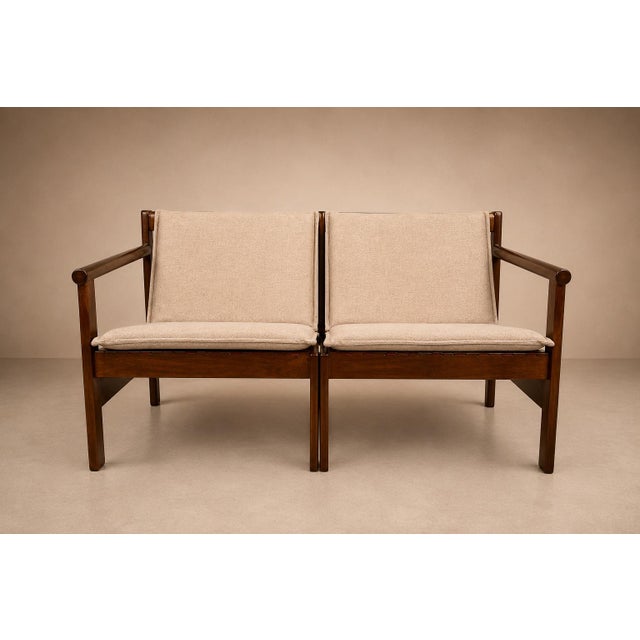 Mid-Century Modern Michel Arnoult “Ouro Preto” Modular Loveseat / Pair of Open-Arm Lounge Chairs in Imbuia, Brazil, 1960s — Convertible Two-in-One Design For Sale - Image 3 of 18