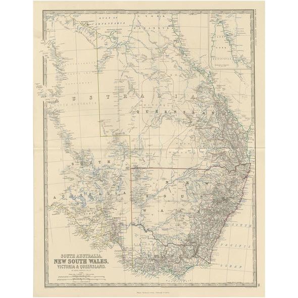 Antique Map of South Australia by A.K. Johnston, 1865 For Sale