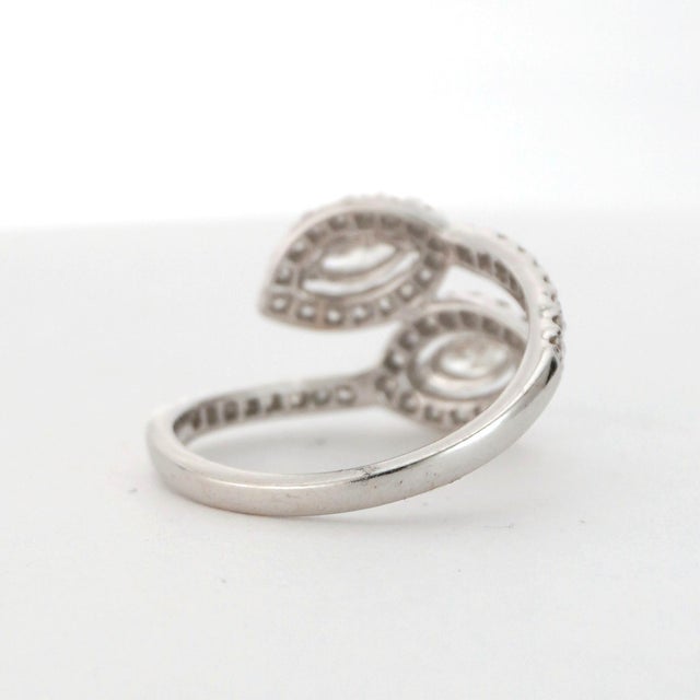 Contemporary 18k White Gold Diamond Ring With Marquise & Pavé Halo Design For Sale - Image 3 of 9