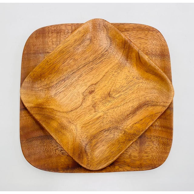 1960s Signed Blair Hawaii Koa Wood Serving Trays, Handcrafted American Modern Pair For Sale - Image 4 of 16