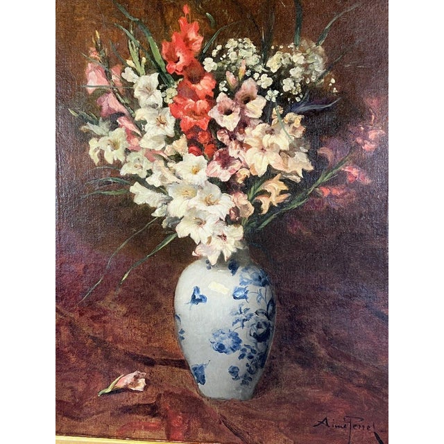 19th Century Aimé Perret, Still Life with Flowers, 1885, Oil Painting on Canvas, Framed For Sale - Image 5 of 12