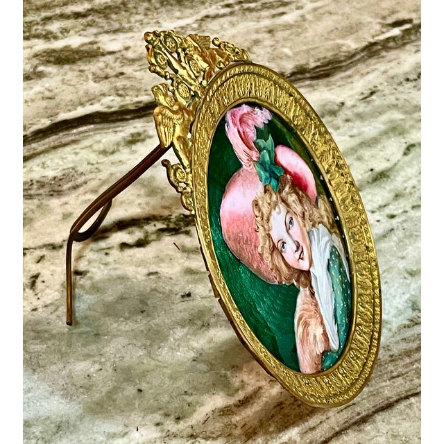 19th C. Porcelain Portrait of a Lady in Bronze Frame For Sale - Image 10 of 11