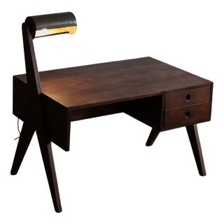 Desk with Integrated Lamp by Pierre Jeanneret for Chandigarh, 1950s For Sale