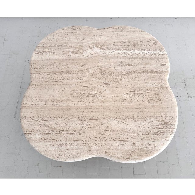 Large Mid-Century Modern Clover Coffee Table in Travertine and Dark Oak, 1970s For Sale - Image 6 of 18