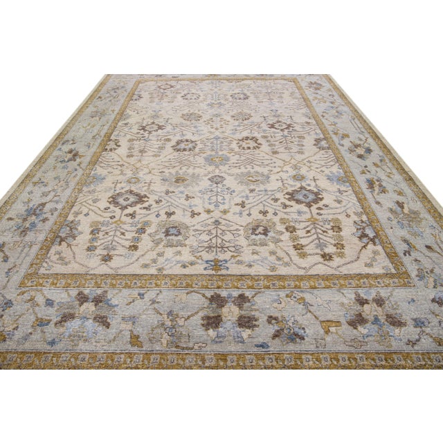 Indian Apadana's Artisan Collection Beige Handmade Floral Indian Wool Rug For Sale - Image 3 of 7