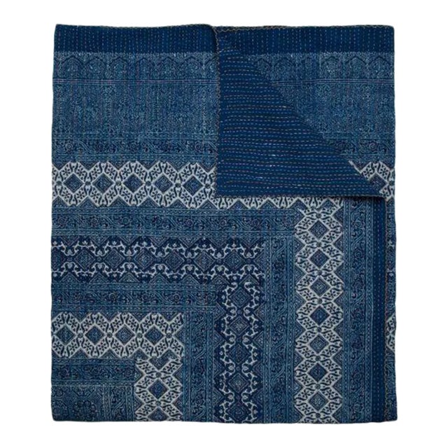 Samara Twin Indigo Hand Stitched Quilt For Sale