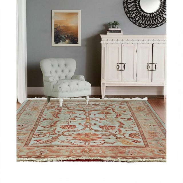 Chinese Light Antique Turkish Angora Oushak Design Mohair Modern Contemporary Rug Carpet For Sale - Image 3 of 6