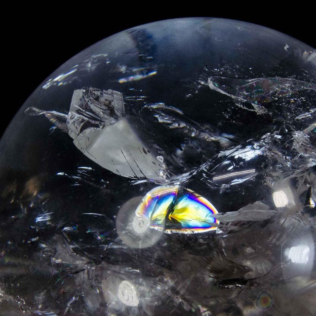 Clear Quartz Sphere, with Rainbow Inclusions, Brazil #G0255 For Sale - Image 4 of 7