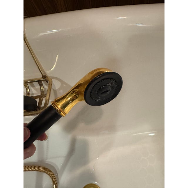 Kohler Birthday Bath Cast Iron Clawfoot Tub With Brushed Gold Brass Finishes For Sale - Image 9 of 12
