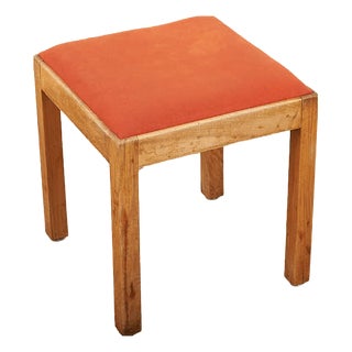 Wooden Stool with Red Seat Cushion from Horgenglarus For Sale