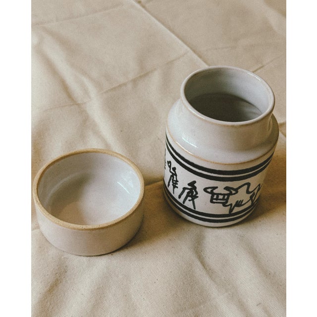 Hand-Painted Ceramic Storage Jar with Folk Decoration For Sale - Image 3 of 7