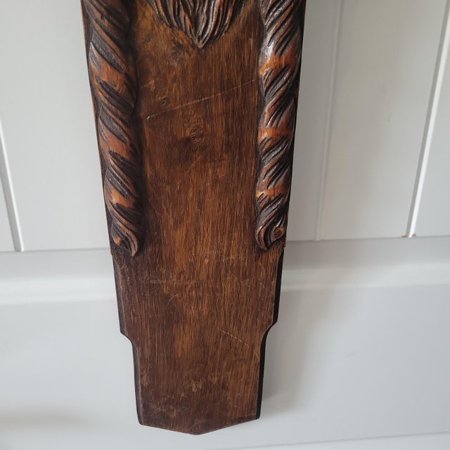 Wood Antique Art Deco Hand Carved Oak Crucifix Face of Jesus Wall Cross 25" Tall For Sale - Image 7 of 18