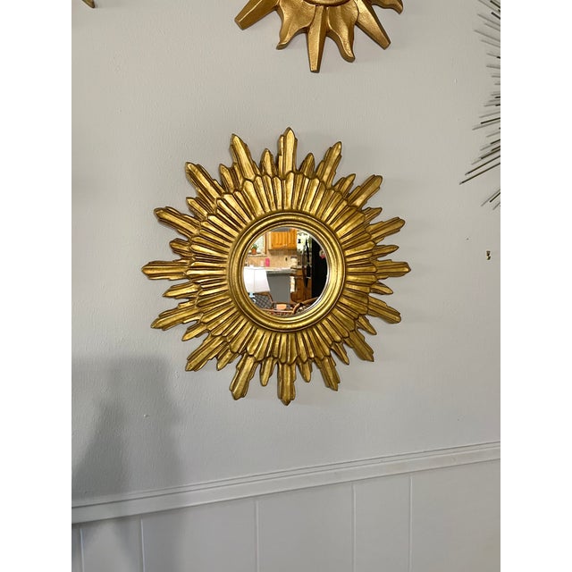 1970s Mid Century Modern Italian Florentine 20" Gilded Sunburst Wall Mirror For Sale - Image 16 of 18