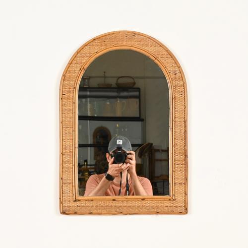 French Riviera Style Arch Mirror in Bamboo and Woven Wicker, Italy, 1970s For Sale - Image 4 of 11