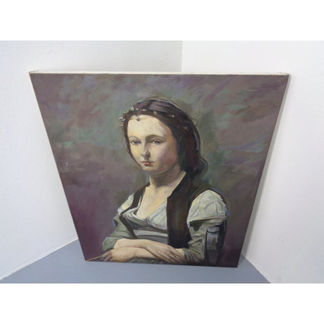 Fred Neumann After Jean Baptiste Camille Corot, The Woman with the Pearl, 1980s, Oil on Canvas For Sale - Image 9 of 18
