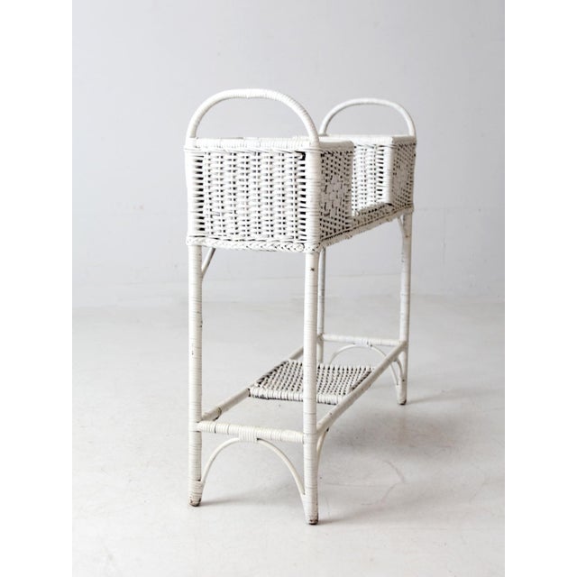 White Antique White Wicker Planter Basket Stand For Sale - Image 8 of 12