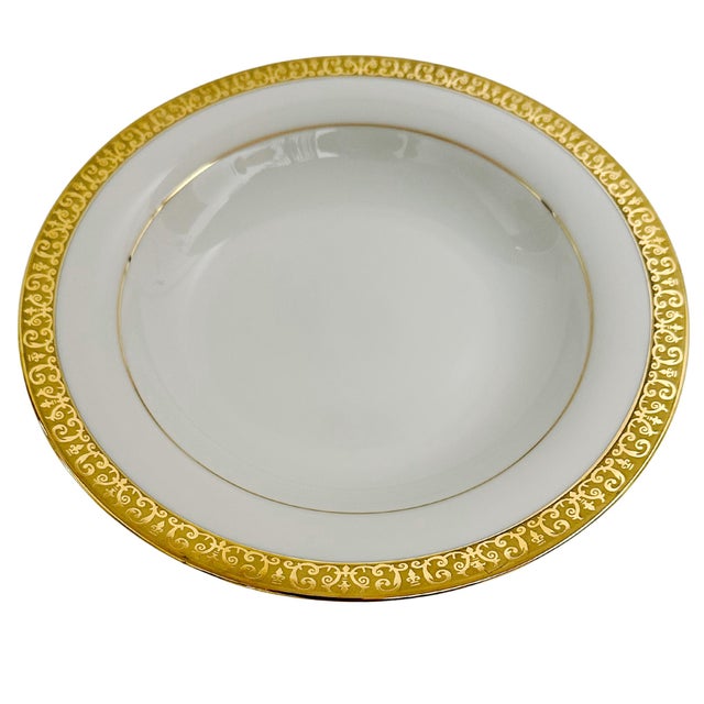French Vintage Gold Encrusted Band Soup Bowls - Set of 8 For Sale - Image 3 of 6