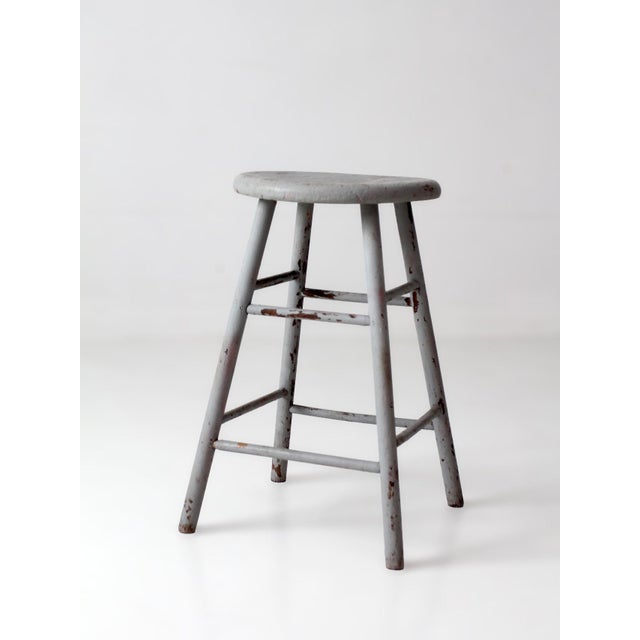 Antique Gray Painted Wood Stool For Sale - Image 10 of 13