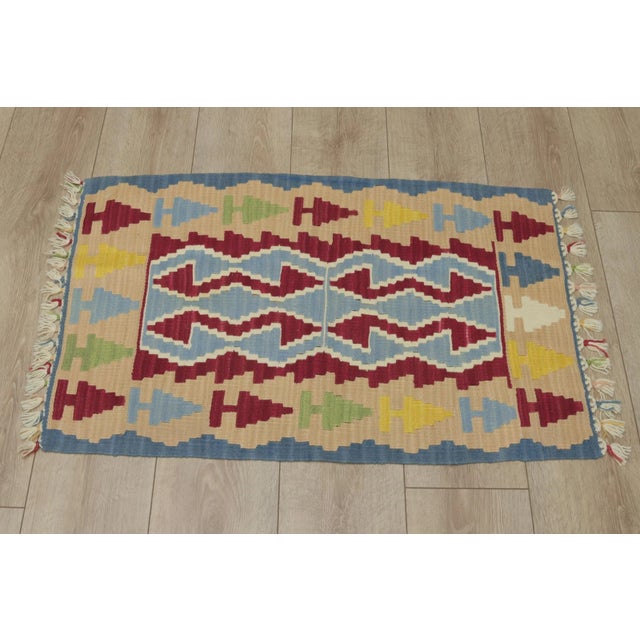 Mid-Century Modern 1970s Scandinavian Blue Kilim Rug For Sale - Image 3 of 13