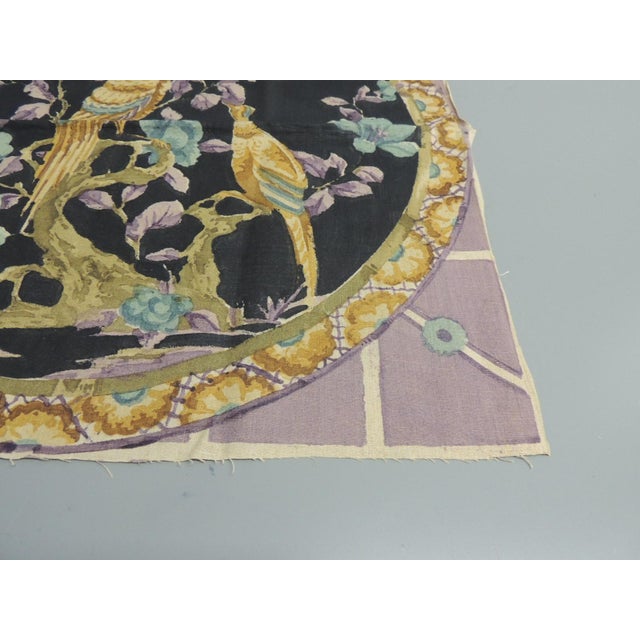 Boho Chic Purple and Black Printed Linen Fabric Panel For Sale - Image 3 of 5