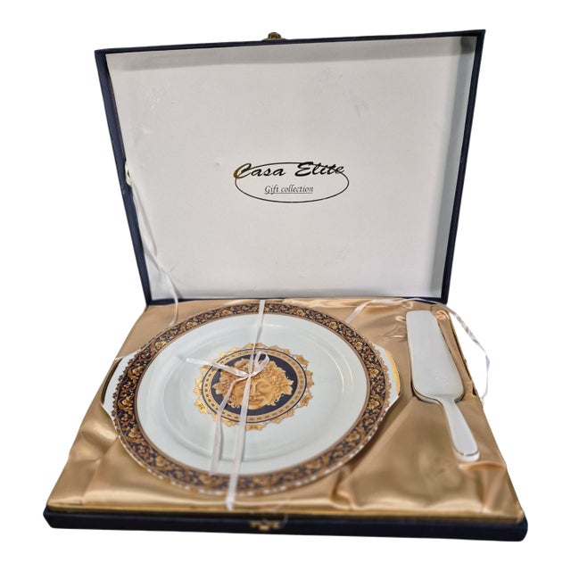 Late 20th Century Bacchus T. Limoges France Cake Plate & Spatula Milano Collection For Sale