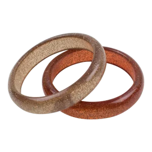 Orange Lucite Bracelet Bangle With Metallic Confetti Inclusions - a Pair
