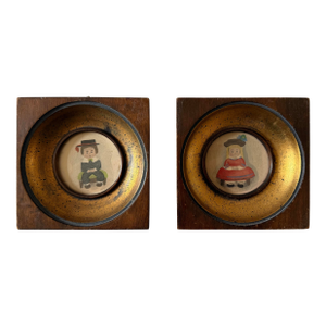Pair of Vintage Breuner's Wood Block Children Art