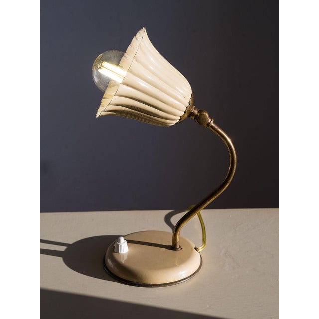 Vintage Brass Table Lamps with Enameled Corolla Lampshades, 1950s, Set of 2 For Sale - Image 12 of 15