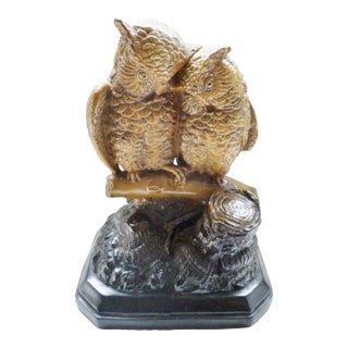 Martin Brothers Style Antique Victorian English Pottery Pair of Owls Figurine For Sale