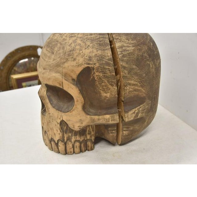 1940s 1940s Large Folk Art Skull Wood Carving For Sale - Image 5 of 11