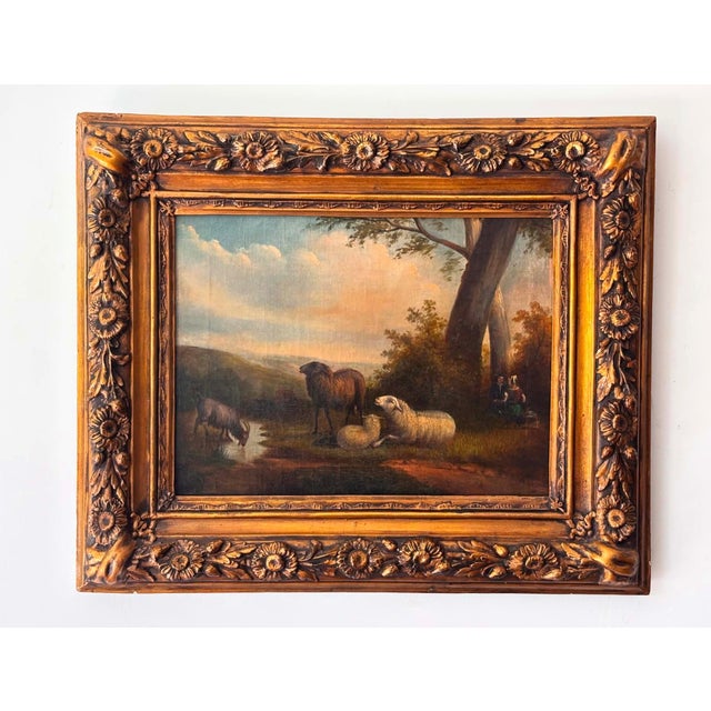 Unknonw, Pastoral Sheep Landscape, 1800s, Oil on Canvas, Framed For Sale - Image 11 of 11
