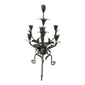 Vintage Wrought Iron Tulip Candelabra Floor Candle Holder 30” Tall Spanish Revival Hollywood Regency Iron Sculpture