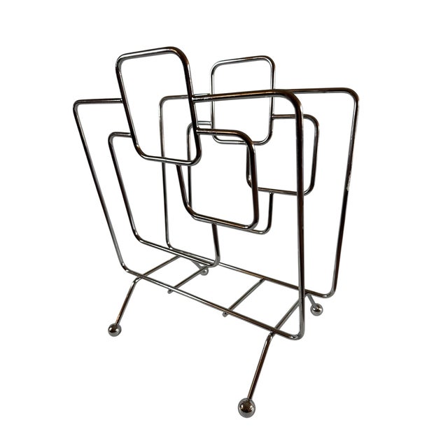 Metal Very Rare and Unique, Chrome Geometric Magazine Rack For Sale - Image 7 of 7