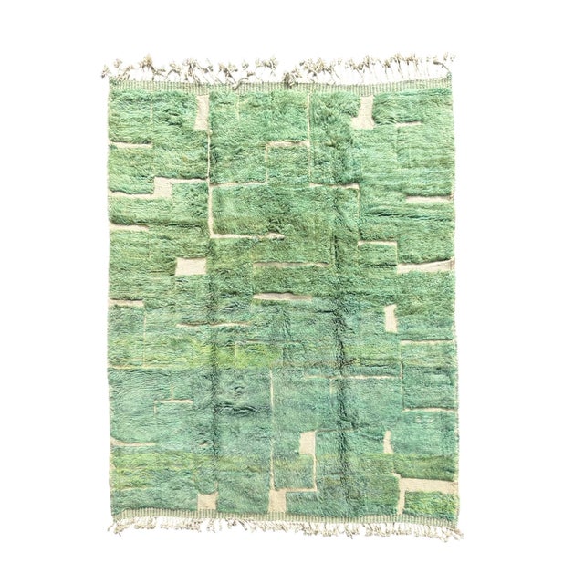 Moroccan Beni Mrirt in Green Abstract Wool, 2010s For Sale - Image 10 of 10